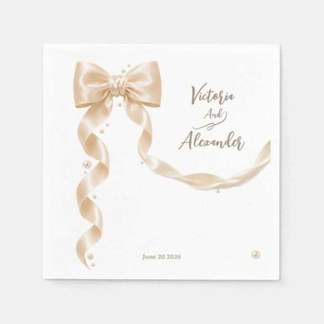 Elegant Satin Bow Wedding Paper Napkin (Front)