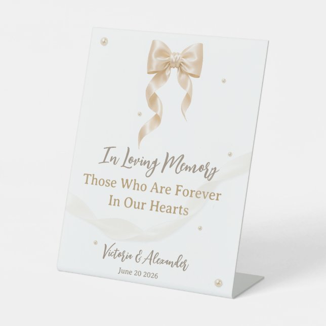 Elegant Satin Bow Wedding Pedestal Sign (Front)