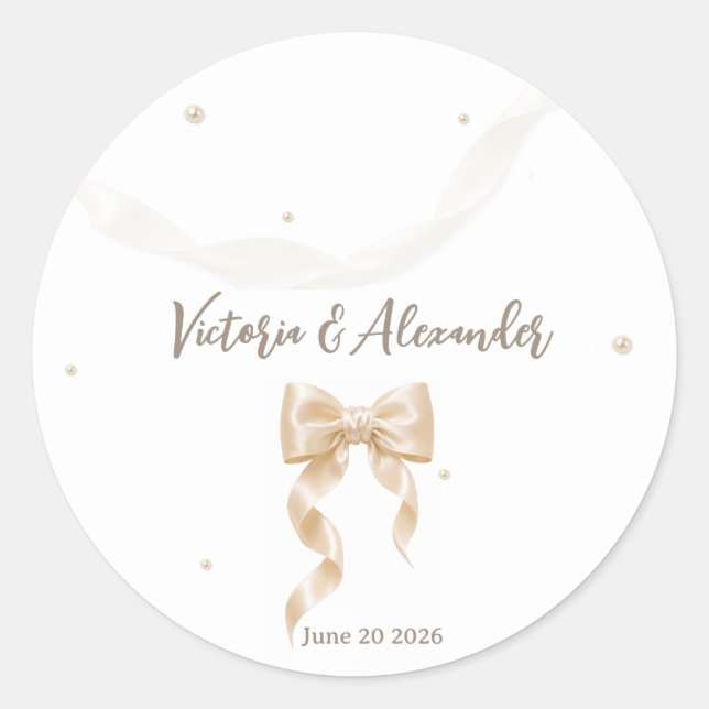 Elegant Satin Bow Wedding Sticker (Front)