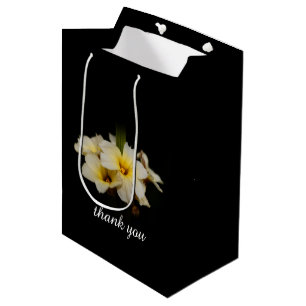 Elegant Satin Flowers on Black Medium Gift Bag