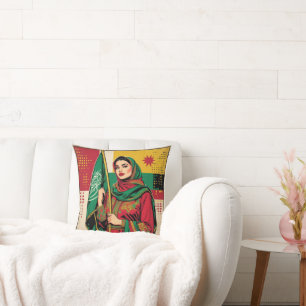 Elegant Saudi Woman Holding the Flag T-Shirt Cushion