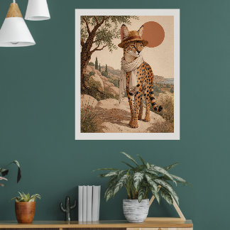 Elegant Savannah Cat Portrait Boho Wall Art Luxury