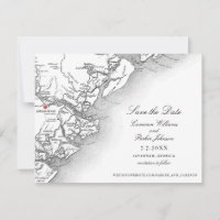 Elegant Savannah Georgia Wedding Black White Map