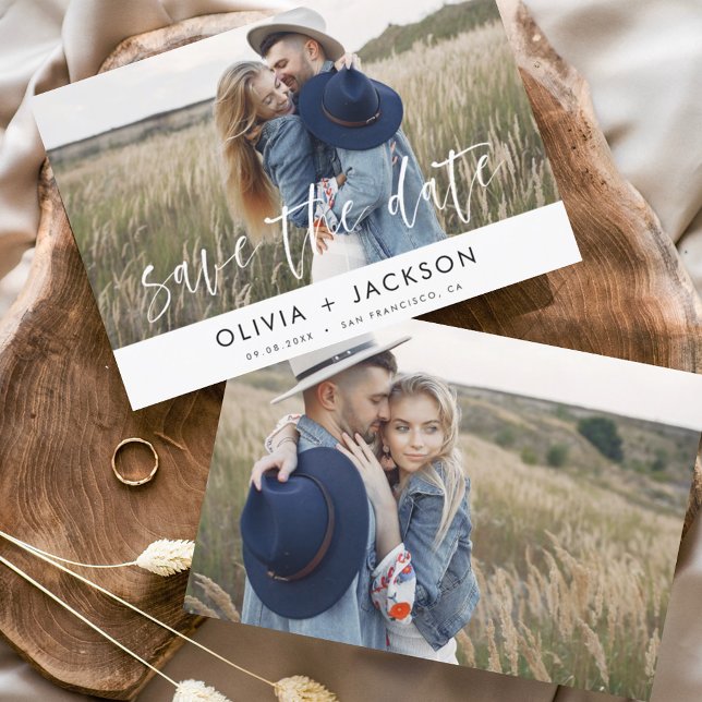 Elegant Save the Date 2 Photo White Lettered  (Creator Uploaded)