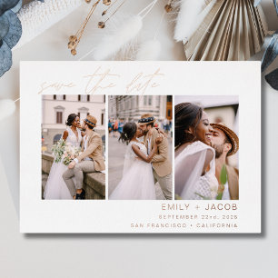 Elegant Save the Date 3 Photo Minimalist Rose Gold