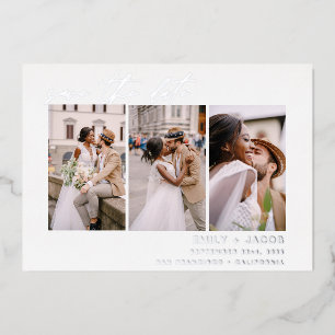 Elegant Save the Date 3 Photo Minimalist Silver