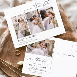 Elegant Save the Date 4 Photo Minimalist Postcard<br><div class="desc">Modern and Elegant Landscape Horizontal Four (4) Photo Save the Date Wedding with hand lettered script typography. The save the date invitation magnet includes script typography and chic and simple design that you can add your customised engagement photograph picture to.</div>