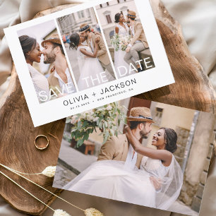 Elegant Save the Date 4 Photo White Lettered