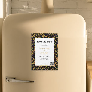 Elegant Save The Date Black & Gold Foliage Outline Magnetic Invitation