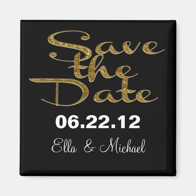 Elegant Save the date Black  Magnet (Front)