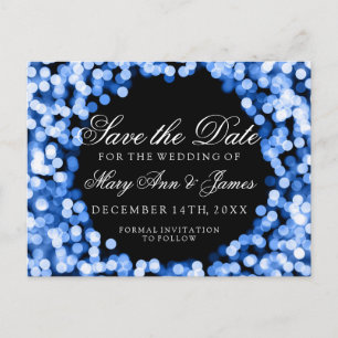 Elegant Save The Date Blue Sparkly Lights Announcement Postcard