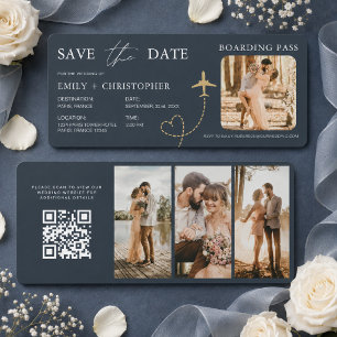 Elegant Save the Date Boarding Pass Plane QR Code 