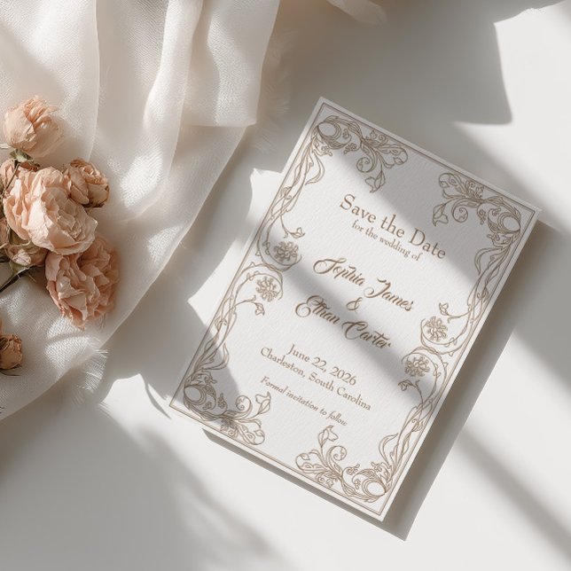 Elegant Save the Date Card – Sand Rose Filigree (Creator Uploaded)