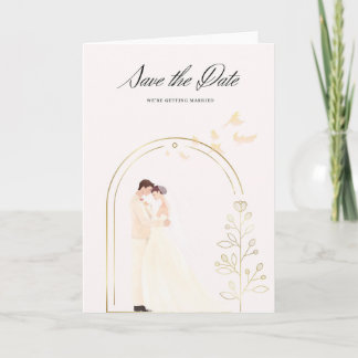 Elegant Save the Date card with bride and groom &