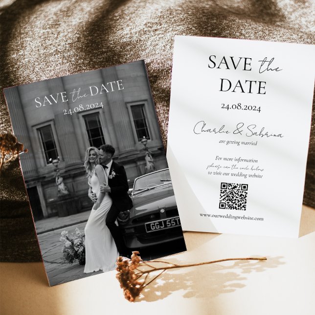 Elegant Save the Date Card with Wedding QR Code (Creator Uploaded)