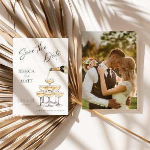 Elegant Save the Date Champagne Tower with Photo Invitation