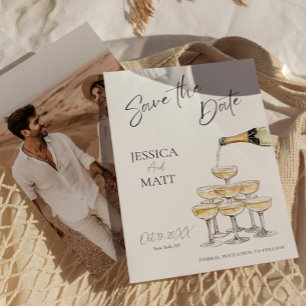 Elegant Save the Date Champagne Tower with Photo Invitation
