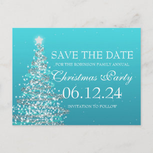 Elegant Save The Date Christmas Party Turquoise Announcement Postcard
