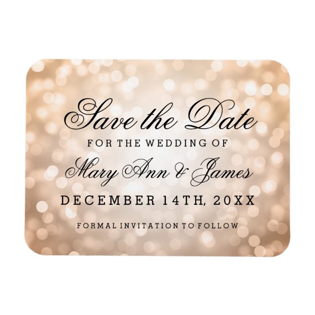 Elegant Save The Date Copper Glitter Lights Magnet (Horizontal)