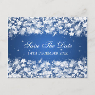 Elegant Save The Date Dazzling Stars Blue Announcement Postcard