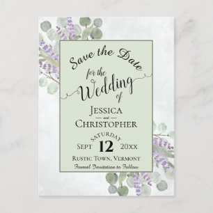Elegant Save the Date Eucalyptus & Lavender Green Announcement Postcard