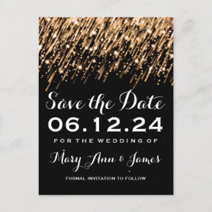 Elegant Save The Date Falling Stars Gold Announcement Postcard
