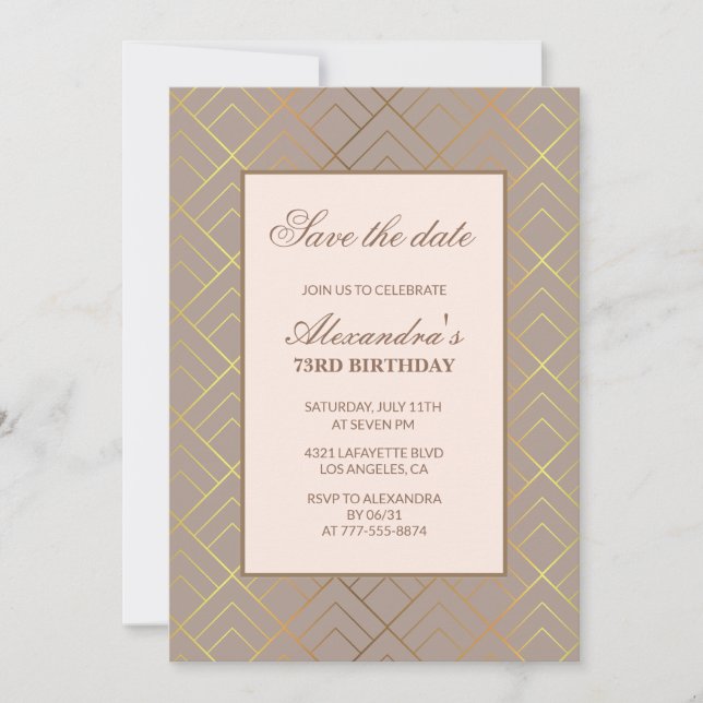 Elegant Save the date Gold Brown 73rd birthday Invitation (Front)