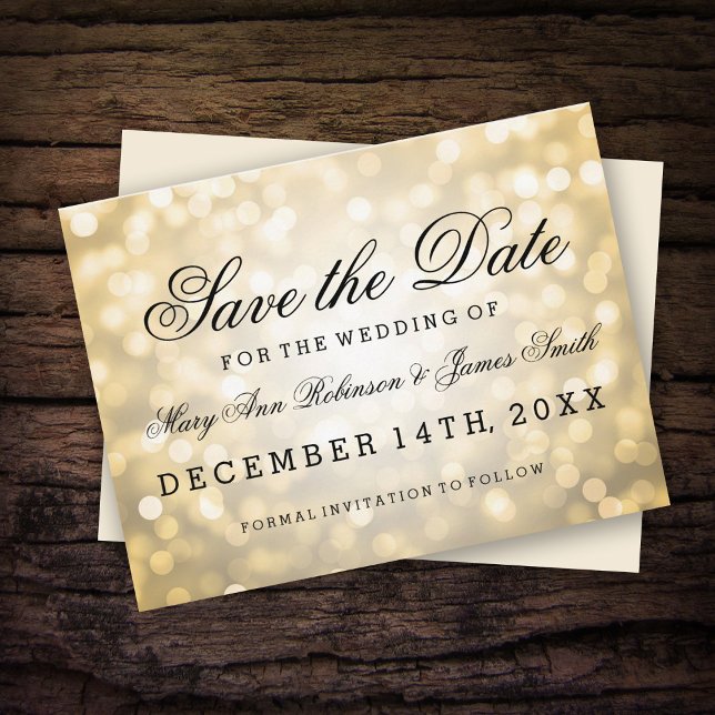 Elegant Save The Date Gold Glitter Lights Announcement Postcard (Creator Uploaded)