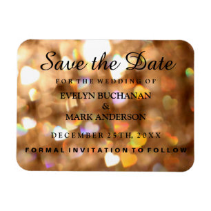 Elegant Save The Date Gold Glitter Lights Magnet