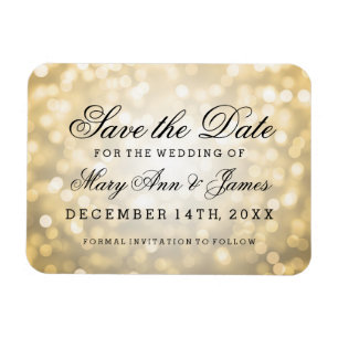 Elegant Save The Date Gold Glitter Lights Magnet