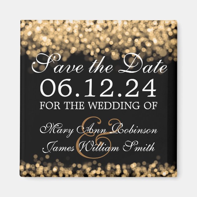 Elegant Save The Date Gold Lights Magnet (Front)