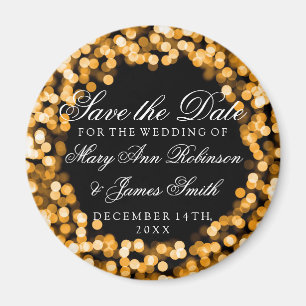 Elegant Save The Date Gold Sparkly Lights Magnet