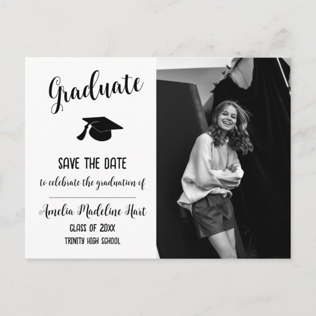 Elegant Save The Date Graduate Photo Postcard (Front)