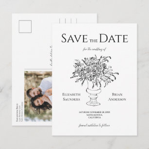 Elegant Save the Date Hand Drawn Floral Photo Postcard