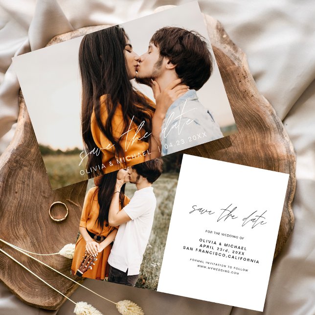 Elegant Save the Date Handwritten Photo Minimalist Invitation (Creator Uploaded)