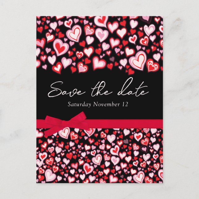 Elegant save the date hearts and bows card (Front)