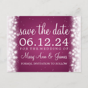 Elegant Save The Date Magic Sparkle Pink Announcement Postcard