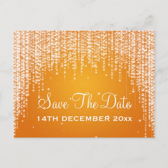 Elegant Save The Date Night Dazzle Orange Announcement Postcard (Front)