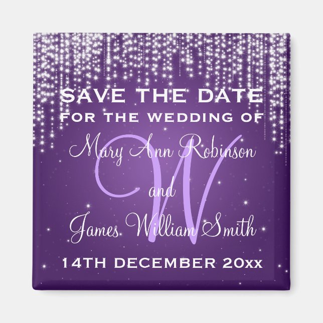 Elegant Save The Date Night Dazzle Purple Magnet (Front)