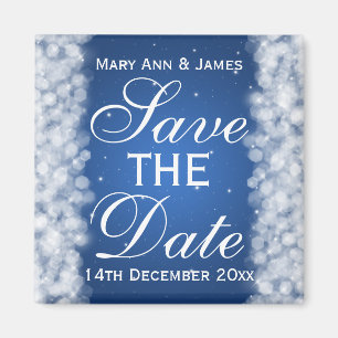 Elegant Save The Date Party Sparkle Blue Magnet