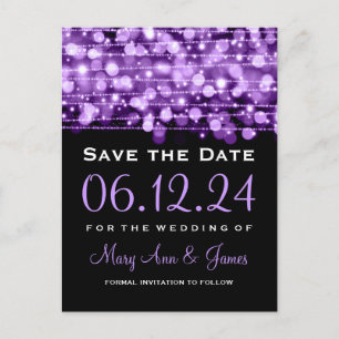 Elegant Save The Date Party Sparkles Purple Announcement Postcard