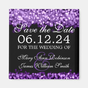 Elegant Save The Date Purple Lights Magnet