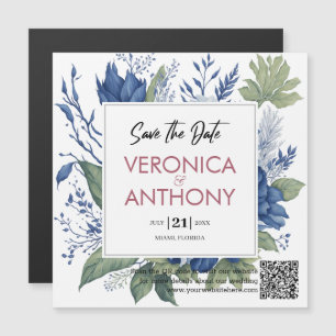 Elegant Save The Date QR Code Floral Wedding Magnetic Invitation