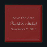 Elegant Save the Date Red and Grey Magnet<br><div class="desc">A magnet that is the perfect save the date for your wedding,  this item features a red background with grey text,  personalise yours today!</div>