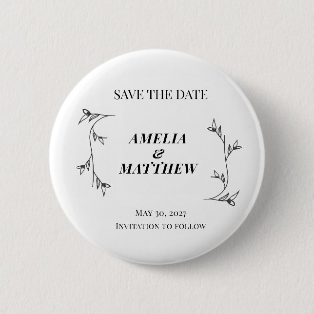 Elegant Save the Date Round Button Pin (Front)