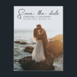 Elegant Save the Date Script with Photo Announcement Postcard<br><div class="desc">Modern and elegant save the date card with your own photo! Customise this postcard by adding your own photo and information. The overlay text on the top says "Save the Date" in elegant script. Your names, wedding date, and location can be added under that. More details can be added on...</div>