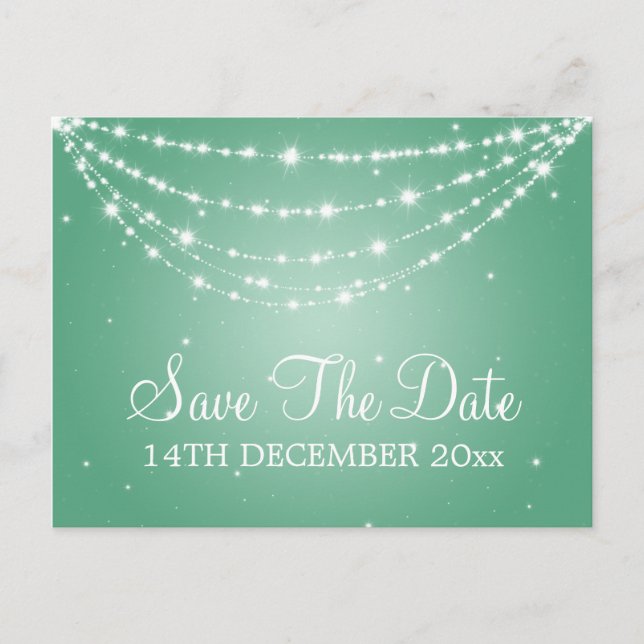 Elegant Save The Date Sparkling Chain Mint Green Announcement Postcard (Front)