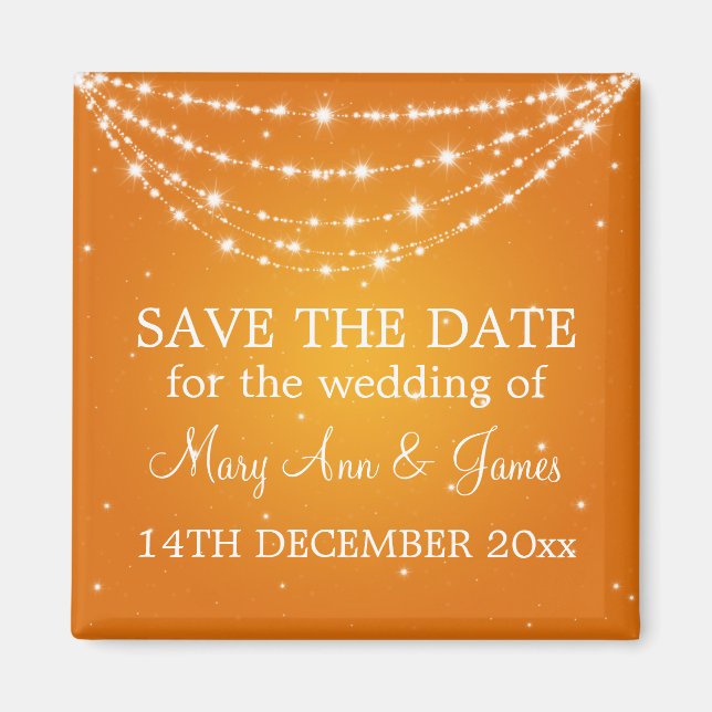 Elegant Save The Date Sparkling Chain Orange Magnet (Front)