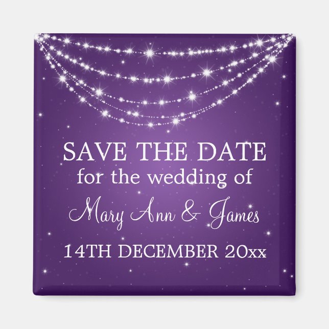 Elegant Save The Date Sparkling Chain Purple Magnet (Front)