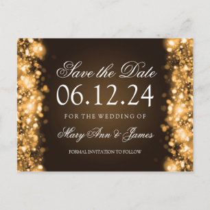 Elegant Save The Date Sparkling Lights Gold Announcement Postcard